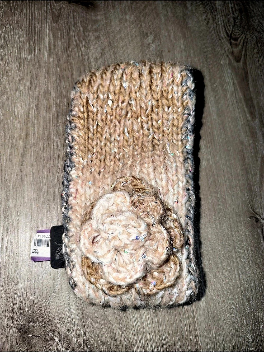 David & Young Knit Flower Headwrap Beige & Gray NWT